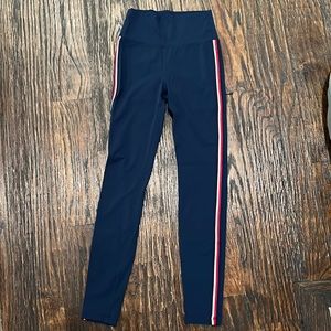 Zyia 7/8 Leggings- Navy  with Red, White, Blue Stripes Size 2 (run big)